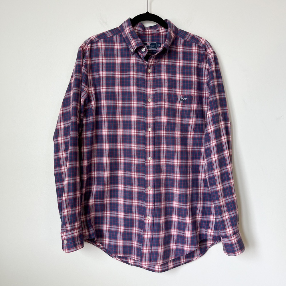 Vineyard Vines‎ Performance Classic Fit Tucker Shirt Mens Medium Red Blue Plaid